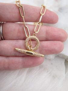 CZ Toggle Paperclip Chain Necklace
