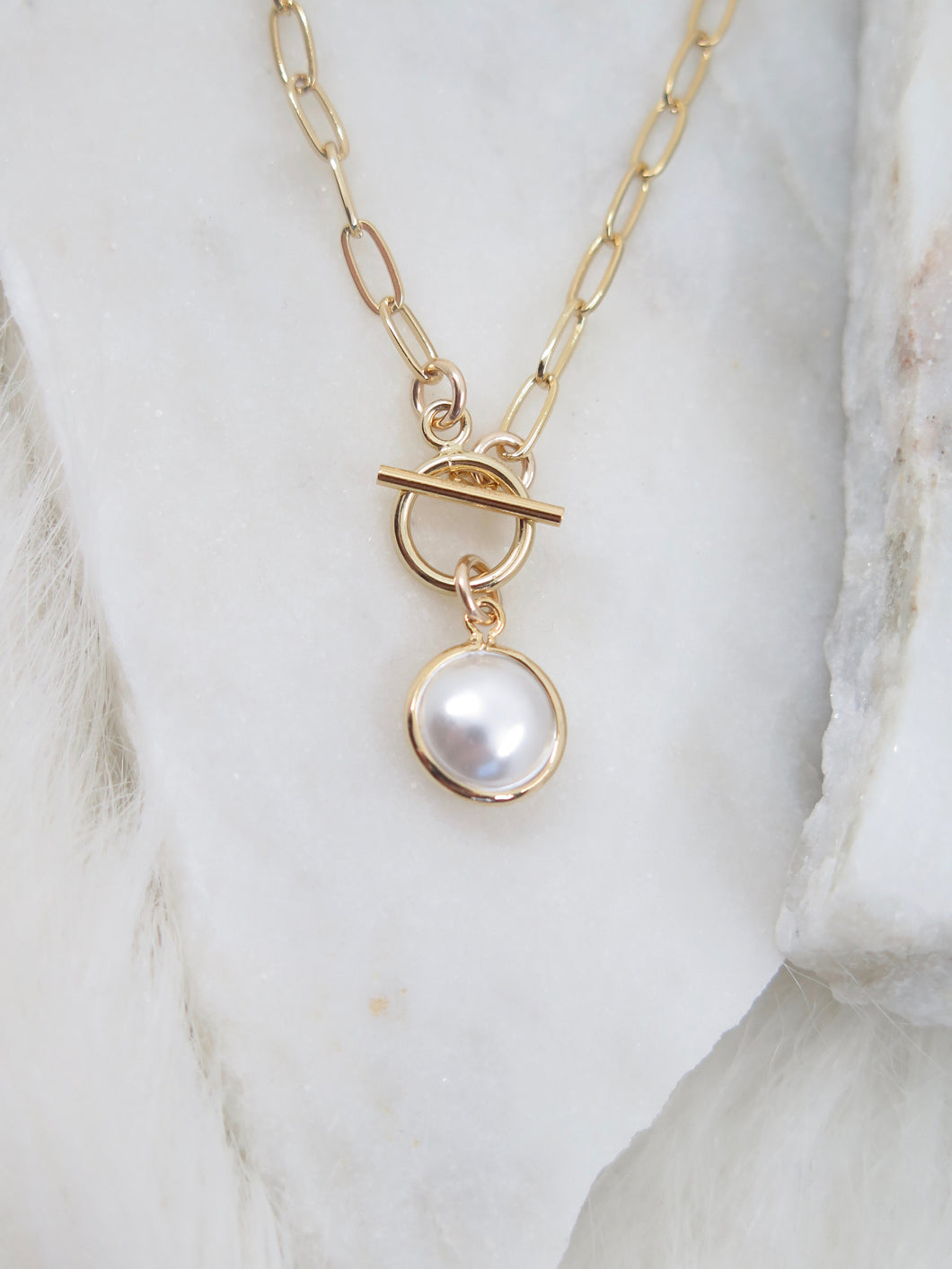 Tiny Pearl Paperclip Chain Necklace