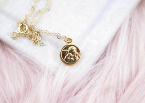 Tiny Angel Gold Medallion Necklace