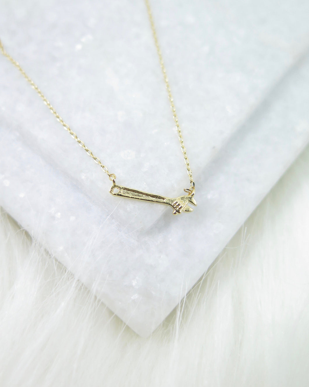 Gold Plated Tiny Wrench Necklace