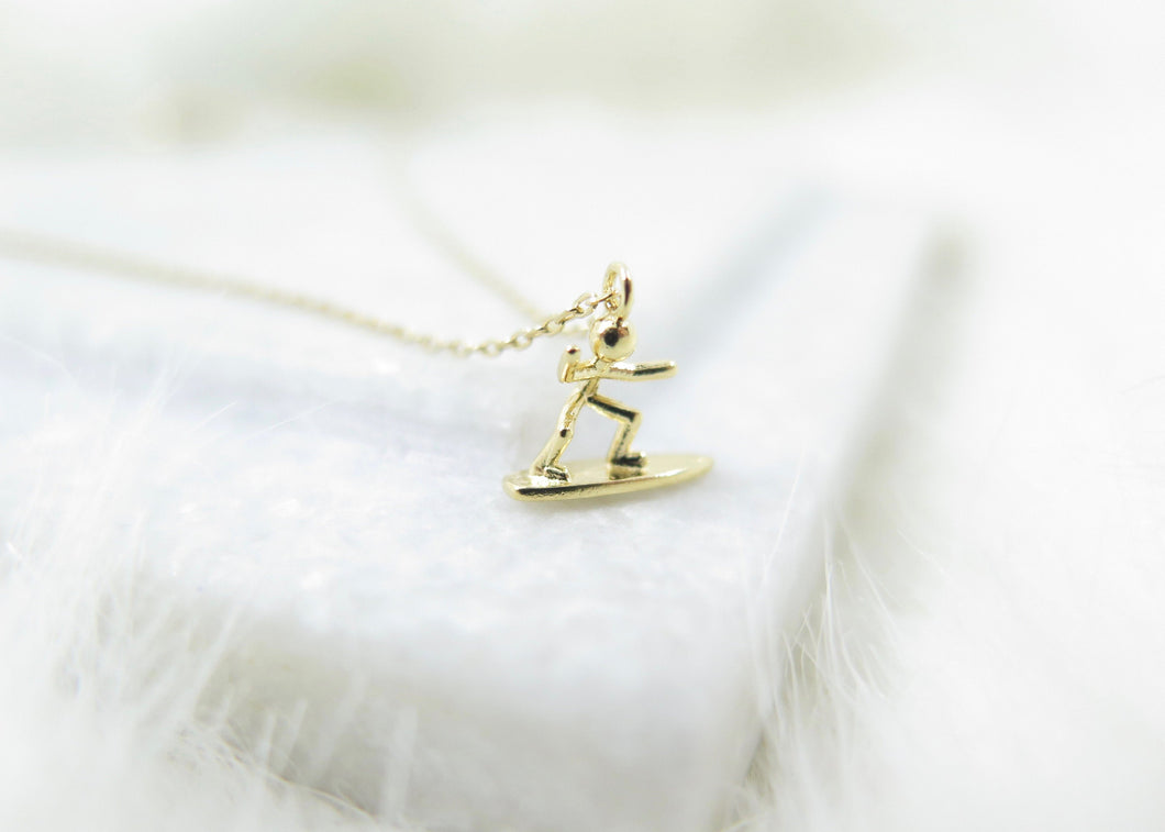 Gold Plated Tiny Surfer Necklace