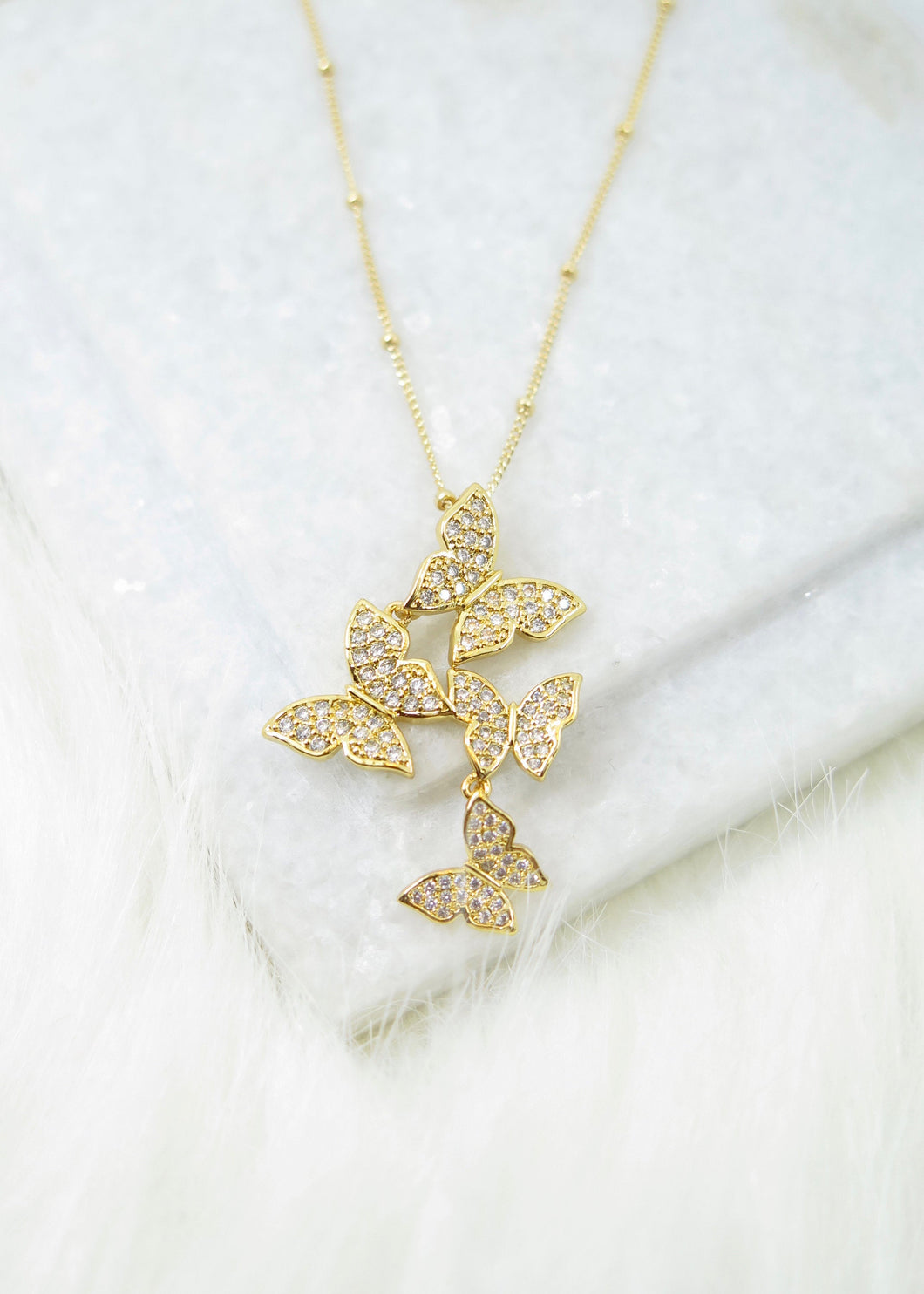 Gold CZ Butterfly Necklace
