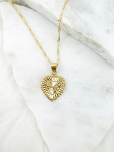 Gold Heart Medal Necklace