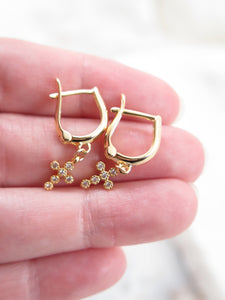 Gold Tiny Cross Dangle Earrings