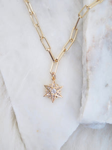 CZ Star Paperclip Chain Necklace