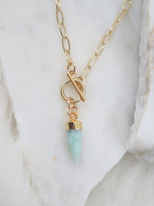 Spike Gemstone Gold Paperclip Necklace
