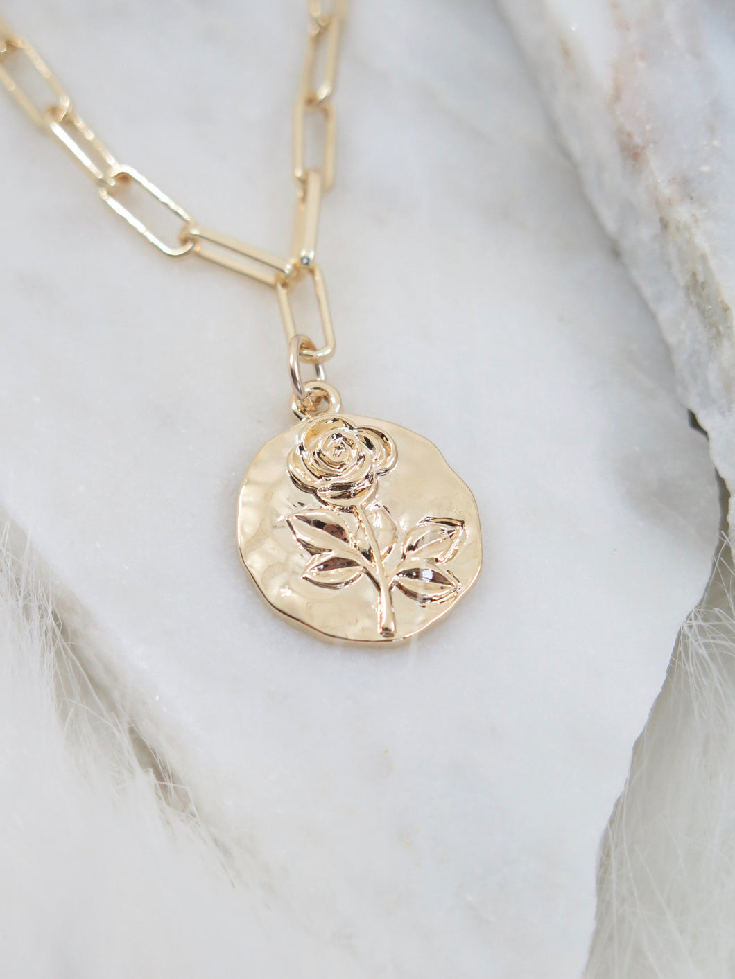 Gold Coin Rose Necklace