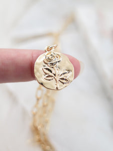 Gold Coin Rose Necklace
