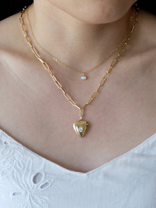 Gold Heart Locket Paperclip Chain Necklace