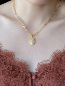 Oval Cross Gold Paperclip Chain Necklace