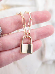 Padlock Gold Paperclip Chain Necklace