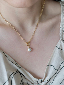 Tiny Pearl Paperclip Chain Necklace